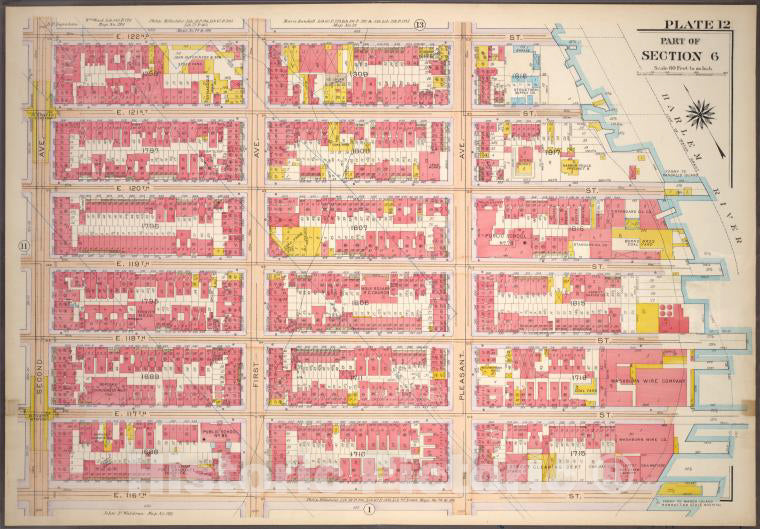 Historic 1914 Map - Plate 12, Part Of Section 6: [Bounded By E. 122Nd Street, (Harle - Vintage Wall Art