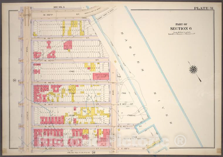 Historic 1914 Map - Plate 31, Part Of Section 7: [Bounded By W. 145Th Street, (Harle - Vintage Wall Art
