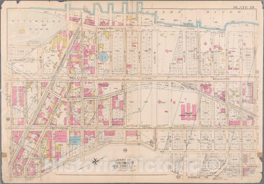 Historic 1897 Map - [Plate 39: Bounded By Hudson River [Twelfth Avenue], W. 142Nd St - Vintage Wall Art