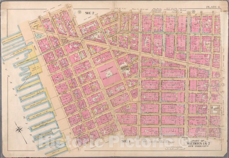 Historic 1897 Map - [Plate 4: Bounded By Spring Street, Hudson Street, Broome Street - Vintage Wall Art