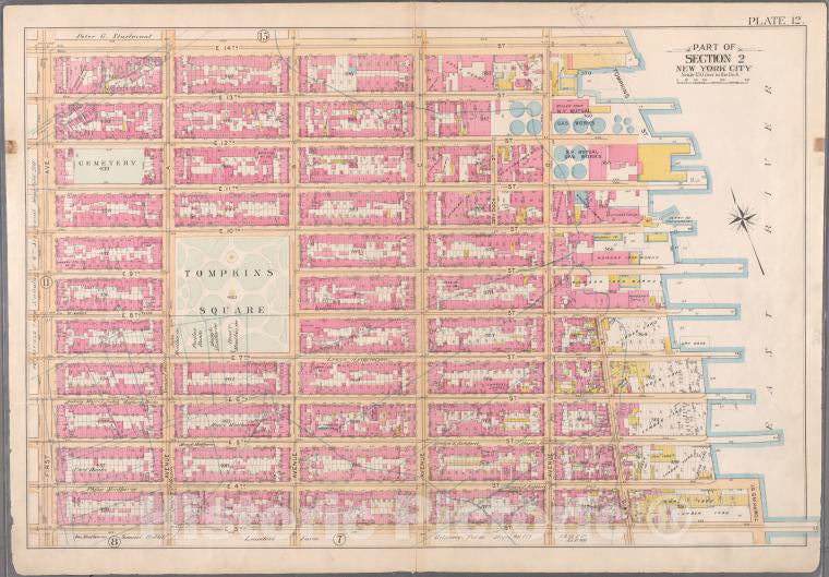 Historic 1897 Map - [Plate 12: Bounded By E. 14Th Street, Avenue D (East River, Pier - Vintage Wall Art