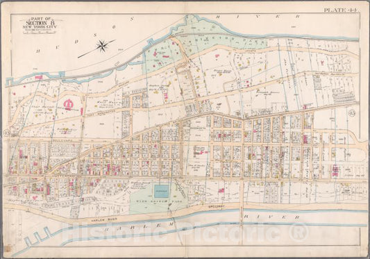 Historic 1897 Map - [Plate 44: Bounded By Boulevard Lafayette (Hudson River, Fort Wa - Vintage Wall Art