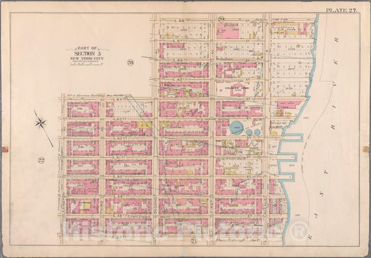 Historic 1897 Map - [Plate 27: Bounded By E. 64Th Street, Second Avenue, East River - Vintage Wall Art