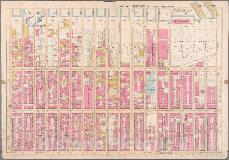 Historic 1897 Map - [Plate 24: Bounded By (Hudson River) Twelfth Avenue, W. 64Th Str - Vintage Wall Art