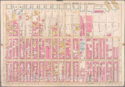 Historic 1897 Map - [Plate 24: Bounded By (Hudson River) Twelfth Avenue, W. 64Th Str - Vintage Wall Art