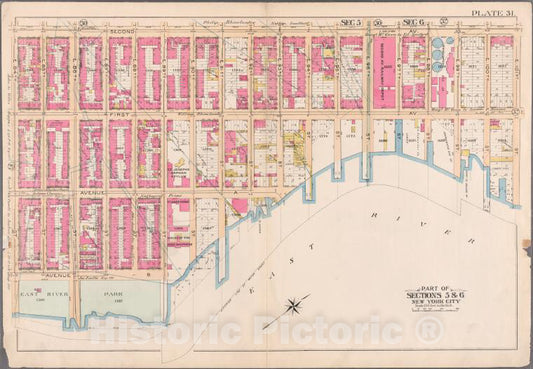 Historic 1897 Map - [Plate 31: Bounded By Second Avenue, E. 101St Street, East River - Vintage Wall Art