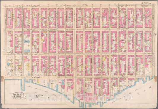 Historic 1897 Map - [Plate 33:Bounded By Third Avenue, E. 125Th Street, East River (- Vintage Wall Art