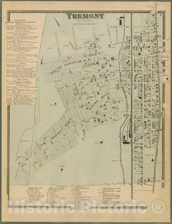 Historic 1868 Map - Plate 9: Tremont : Town Of West Farms. - Vintage Wall Art