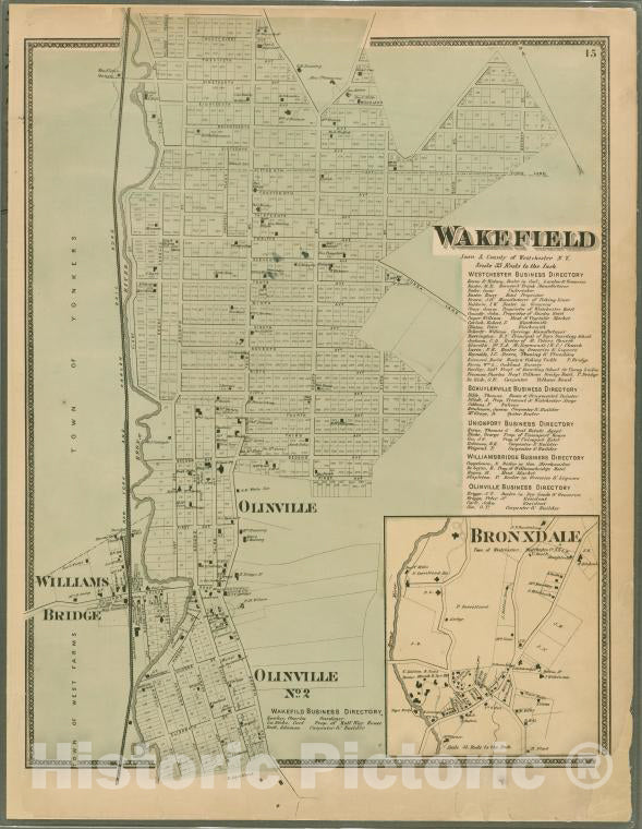 Historic 1868 Map - Plate 15: Wakefield : Town & County Of Westchester, N.Y. - Vintage Wall Art