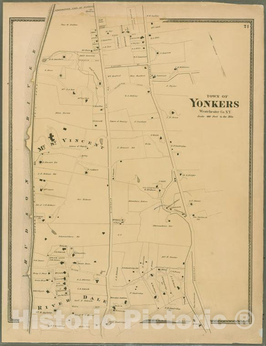 Historic 1868 Map - Plate 21: Town Of Yonkers, Westchester County. (River Dale.) - Vintage Wall Art