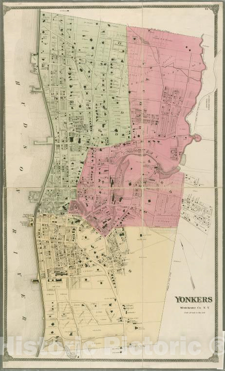 Historic 1868 Map - Plate 23: Yonkers, Westchester Co. N.Y. (Village.) - Vintage Wall Art