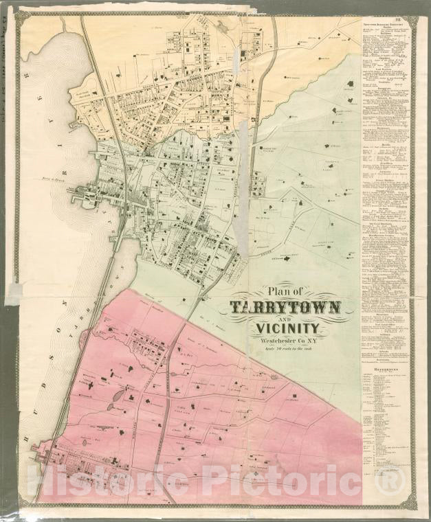Historic 1868 Map - Plate 28: Plan Of Tarrytown And Vicinity, Westchester Co. N.Y. - Vintage Wall Art