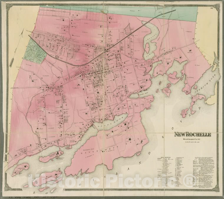 Historic 1868 Map - Plate 38: New Rochelle, Westchester Co. N.Y. - Vintage Wall Art