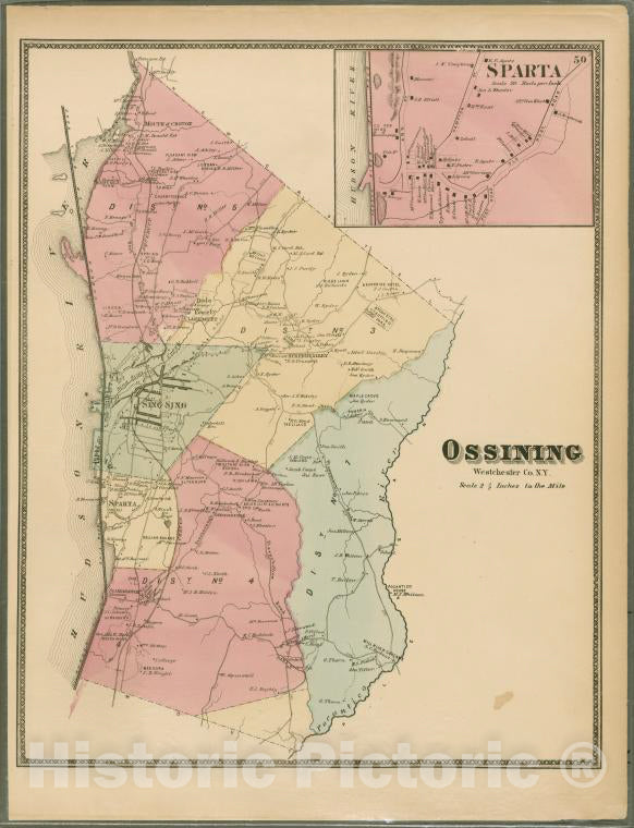 Historic 1868 Map - Plate 50: Ossining, Westchester Co. N.Y. (& Sparta.) - Vintage Wall Art