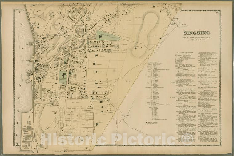 Historic 1868 Map - Plate 52: Sing Sing, Town Of Ossining, Westchester Co.N.Y. - Vintage Wall Art
