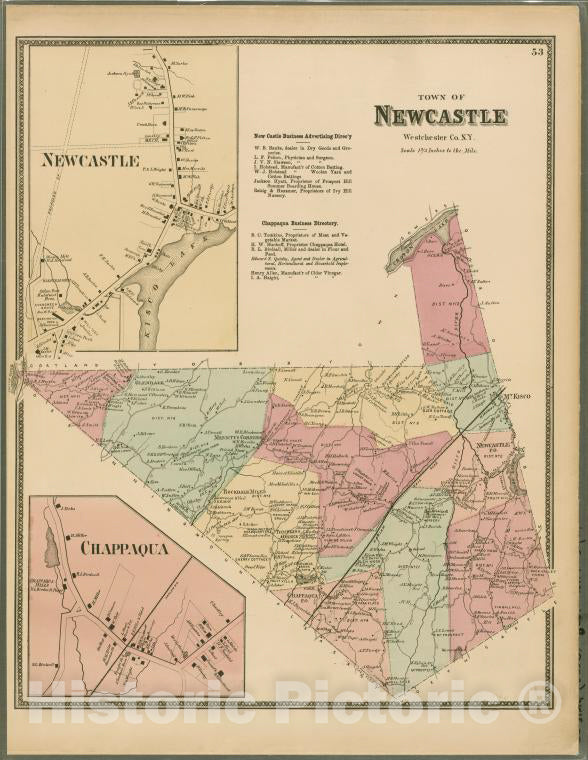 Historic 1868 Map - Plate 53: Town Of Newcastle, Westchester Co. N.Y. - Vintage Wall Art