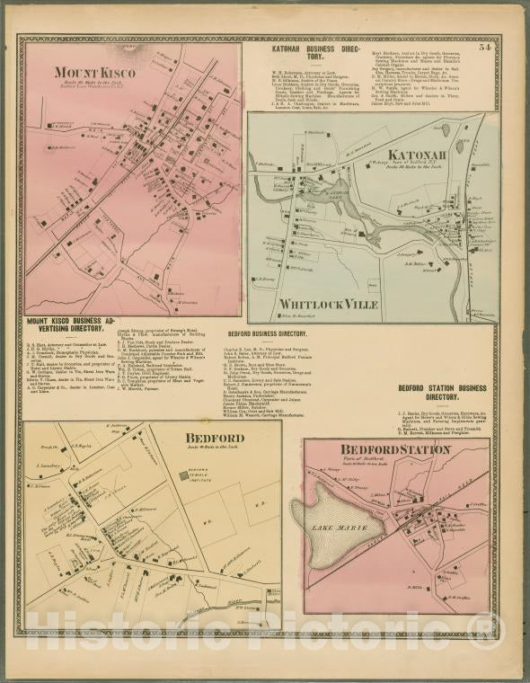 Historic 1868 Map - Plate 54: Mount Kisco - Bedford - Bedford Station And Katonah. - Vintage Wall Art