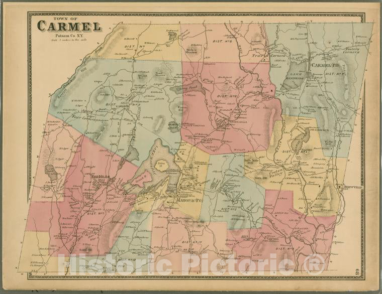 Historic 1868 Map - Plate 68: Town Of Carmel, Putnam Co. N.Y. - Vintage Wall Art