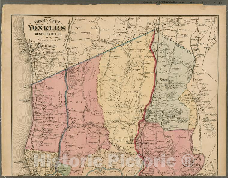 Historic 1872 Map - Plates 21 & 22: Town And City Of Yonkers, Westchester Co. N.Y. - - Vintage Wall Art
