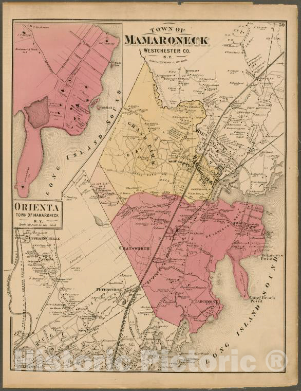 Historic 1872 Map - Plate 59: Town Of Mamaroneck, Westchester Co. N.Y. - Vintage Wall Art