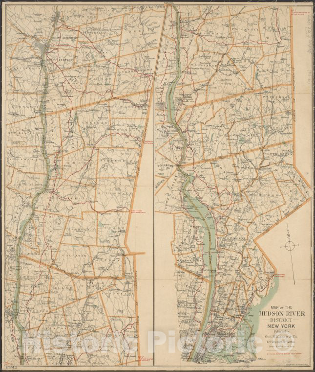 Historic Map - 1897 Cyclists' Road Map Of The Hudson River District, New York, Map Of The Hudson River District[Copy 1]. - Vintage Wall Art