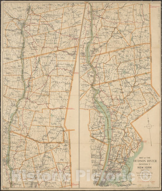 Historic Map - 1897 Cyclists' Road Map Of The Hudson River District, New York, Map Of The Hudson River District[Copy 1]. - Vintage Wall Art