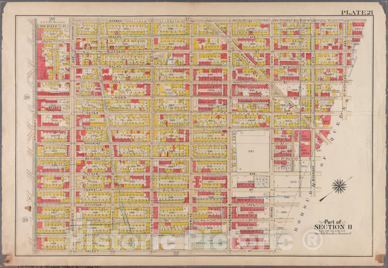 Historic 1908 Map - Plate 21: [Bounded By Harman Street, St. Nicholas Avenue, Gates - Brooklyn (New York, N.Y.) - Vintage Wall Art
