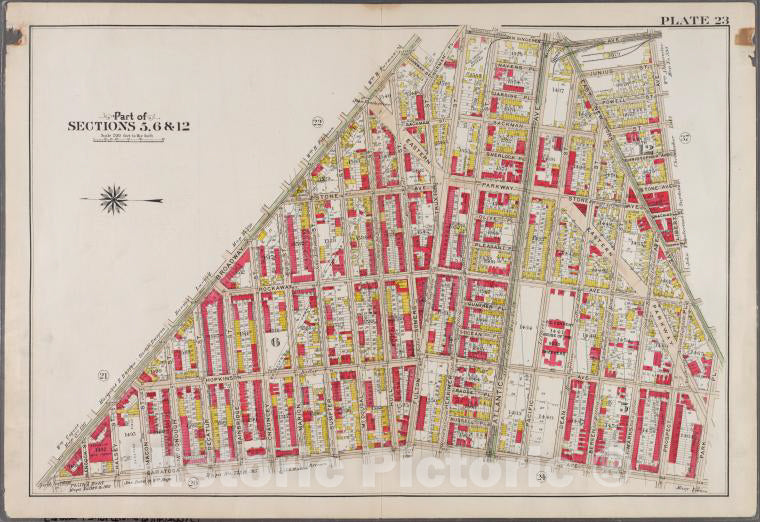 Historic 1908 Map - Plate 23: [Bounded By Conway Street, Norman Place, Van Sinderen - Brooklyn (New York, N.Y.) - Vintage Wall Art