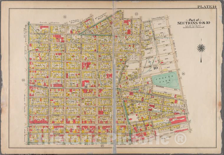 Historic 1908 Map - Plate 14: [Bounded By Bayard Street, Graham Avenue, Meeker Avenu - Brooklyn (New York, N.Y.) - Vintage Wall Art