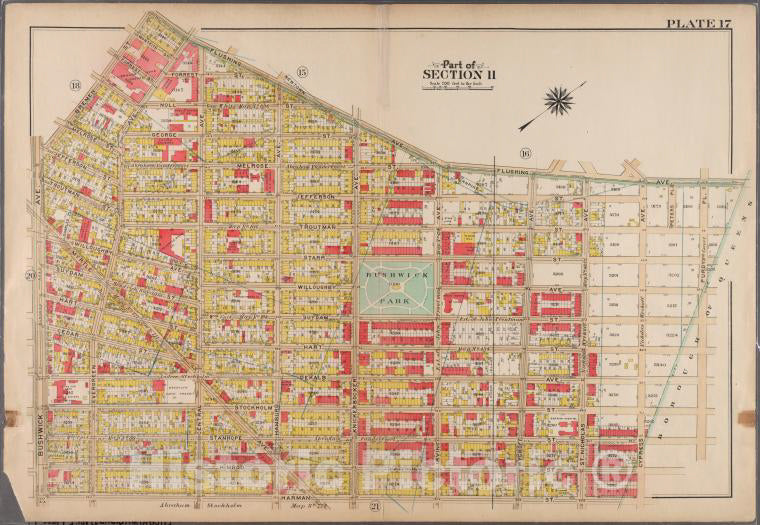 Historic 1908 Map - Plate 17: [Bounded By Flushing Avenue, Purdy Place, Willoughby A - Brooklyn (New York, N.Y.) - Vintage Wall Art