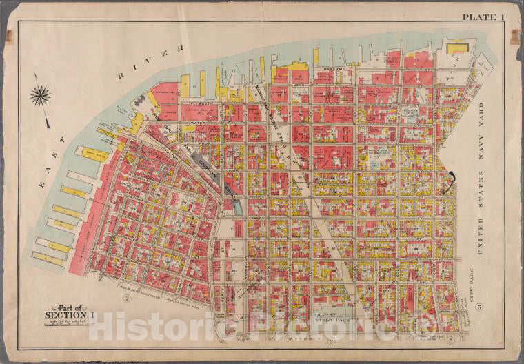 Historic 1908 Map - Plate 1: [Bounded By Plymouth Street, Washington Street, John St - Brooklyn (New York, N.Y.) - Vintage Wall Art