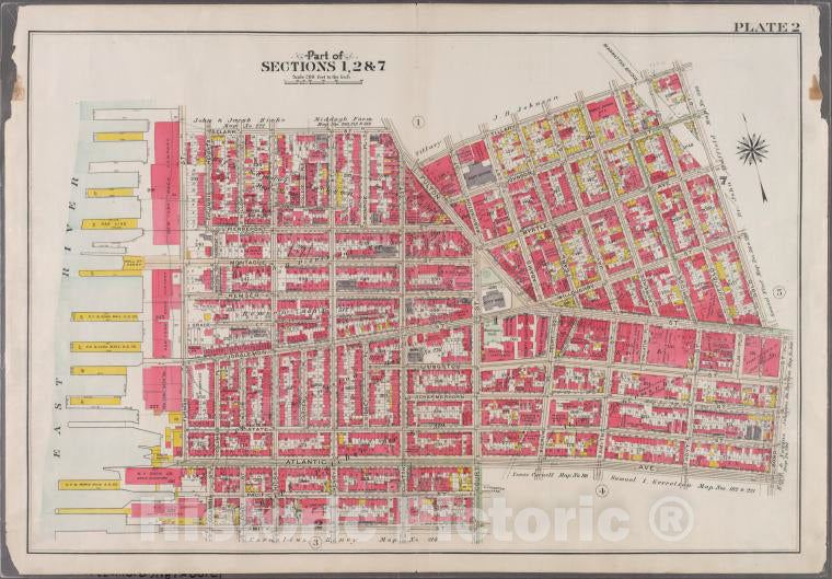 Historic 1908 Map - Plate 2: [Bounded By Clark Street, Fulton Street, Tillary Street - Brooklyn (New York, N.Y.) - Vintage Wall Art