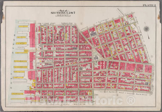 Historic 1908 Map - Plate 2: [Bounded By Clark Street, Fulton Street, Tillary Street - Brooklyn (New York, N.Y.) - Vintage Wall Art