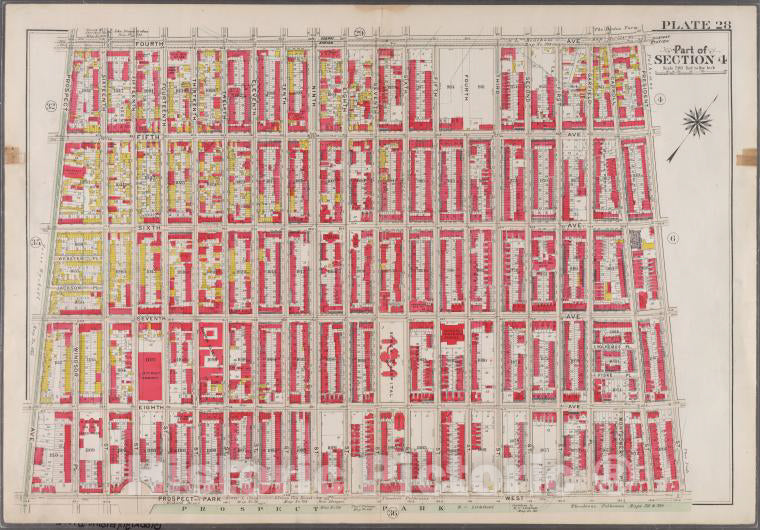 Historic Map - 1908 Brooklyn (New York, N.Y.), Plate 28: [Bounded By Fourth Avenue, President Street, Prospect Park West And Prospect Avenue.] - Vintage Wall Art