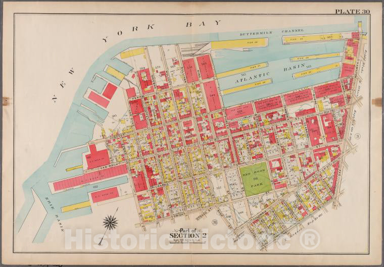 Historic 1908 Map - Plate 30:[Bounded By (New York Bay Piers) Ferris Street, Pioneer - Brooklyn (New York, N.Y.) - Vintage Wall Art