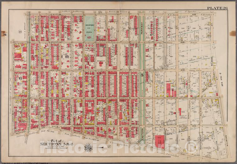Historic Map - 1908 Brooklyn (New York, N.Y.), Plate 26: [Bounded By Kingston Ave, Malbone Street, Malbone Street, Bedford Ave, Herkimer Street And Atlantic Ave.] - Vintage Wall Art