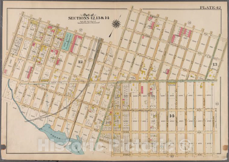 Historic 1908 Map - Plate 42: [Bounded By Riverdale Avenue, Hinsdale Street, Dumont - Brooklyn (New York, N.Y.) - Vintage Wall Art