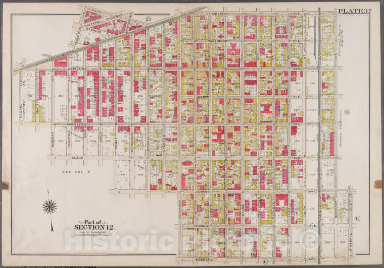 Historic 1908 Map - Plate 37: [Bounded By Park Place, East New York Avenue, Liberty - Brooklyn (New York, N.Y.) - Vintage Wall Art