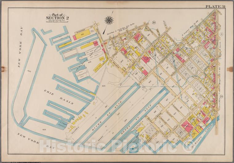 Historic 1908 Map - Plate 31: [Bounded By Richards Street, (Erie Basin Dry Docks) Be - Brooklyn (New York, N.Y.) - Vintage Wall Art