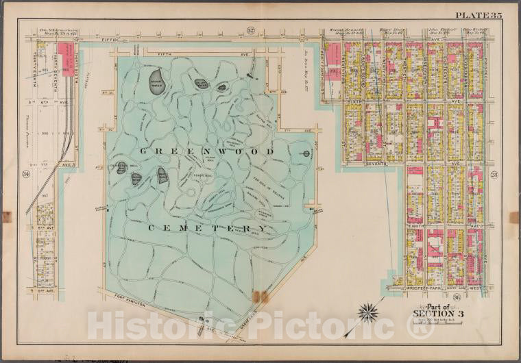 Historic 1908 Map - Plate 35: [Bounded By 9Th Avenue, Twentyeighth Street (Greenwood - Brooklyn (New York, N.Y.) - Vintage Wall Art