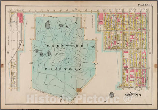 Historic 1908 Map - Plate 35: [Bounded By 9Th Avenue, Twentyeighth Street (Greenwood - Brooklyn (New York, N.Y.) - Vintage Wall Art