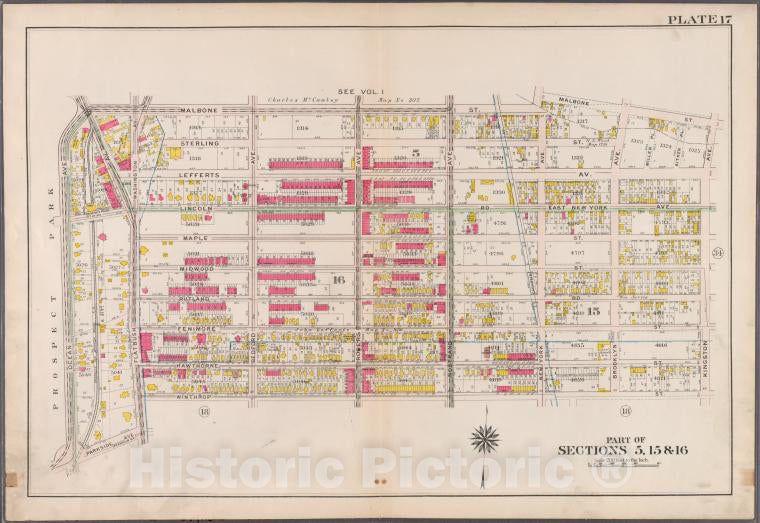 Historic 1907 Map - Plate 17: [Bounded By Malbone Street, Kingston Avenue, Winthrop - Brooklyn (New York, N.Y.) - Vintage Wall Art