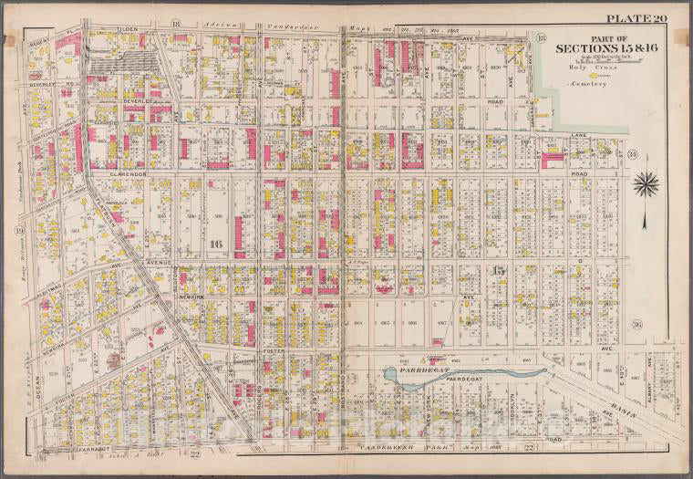 Historic 1907 Map - Plate 20: [Bounded By Regent Place, Tilden Avenue, (Holy Cross C - Brooklyn (New York, N.Y.) - Vintage Wall Art