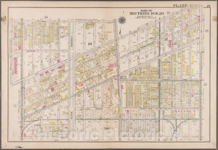 Historic 1907 Map - Plate 21: [Bounded By Ditmas Avenue, Coney Island Avenue, Ditmas - Brooklyn (New York, N.Y.) - Vintage Wall Art