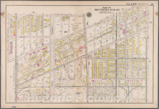 Historic 1907 Map - Plate 21: [Bounded By Ditmas Avenue, Coney Island Avenue, Ditmas - Brooklyn (New York, N.Y.) - Vintage Wall Art