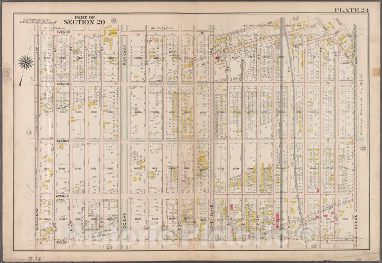 Historic 1907 Map - Plate 24: [Bounded By Avenue M, Coney Island Avenue, Elm Avenue - Brooklyn (New York, N.Y.) - Vintage Wall Art