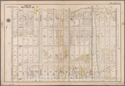 Historic 1907 Map - Plate 24: [Bounded By Avenue M, Coney Island Avenue, Elm Avenue - Brooklyn (New York, N.Y.) - Vintage Wall Art