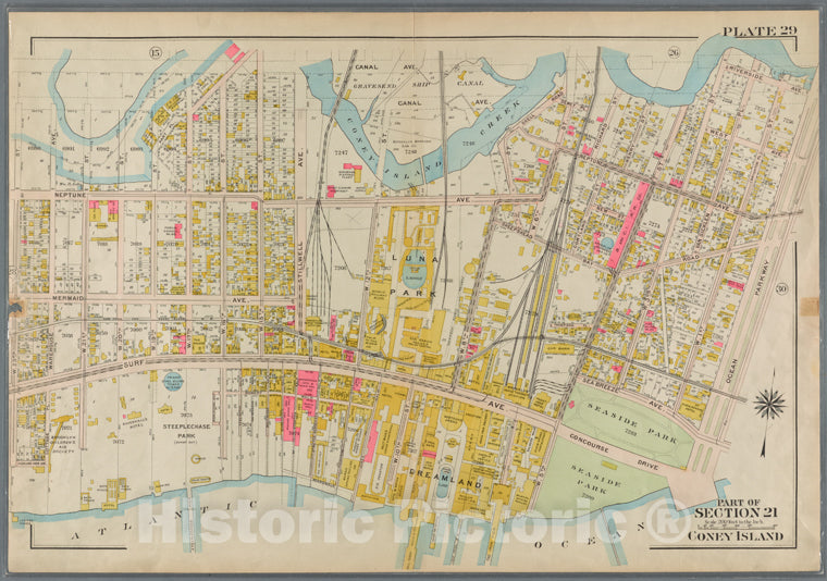 Historic 1907 Map - Plate 29: Coney Island. [Bounded By Canal Avenue (Coney Island C - Brooklyn (New York, N.Y.) - Vintage Wall Art