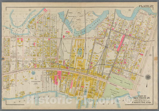 Historic 1907 Map - Plate 29: Coney Island. [Bounded By Canal Avenue (Coney Island C - Brooklyn (New York, N.Y.) - Vintage Wall Art