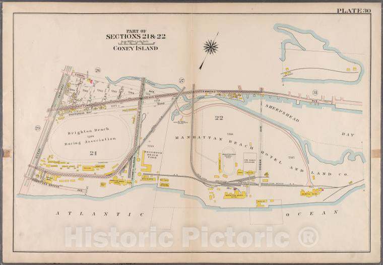Historic 1907 Map - Plate 30: Coney Island. - Brooklyn (New York, N.Y.) - Vintage Wall Art